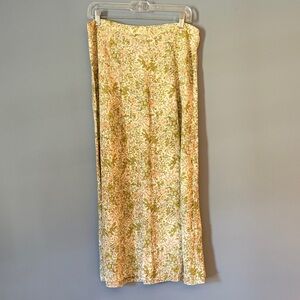 Floral Print Maxi Skirt - Light Green & Cream April Cornell Size M Cotton Blend